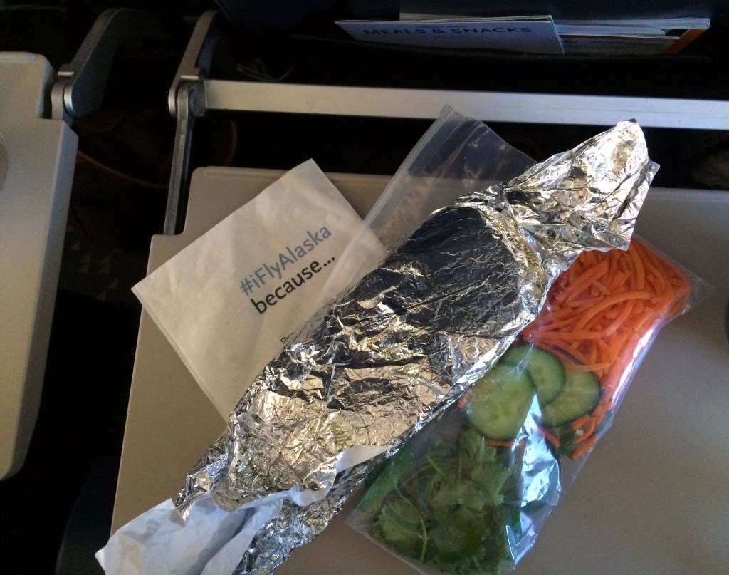 Alaska Airlines wrapped chicken banh mi sandwich