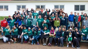 Photo of Virgin America teammates wearing green shirts while volunteering at NatureBridge