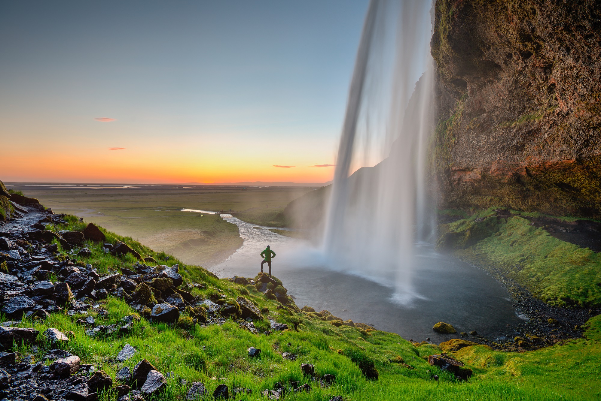Beautiful Seljalandsfoss waterfall in Iceland during Sunset. ASHA