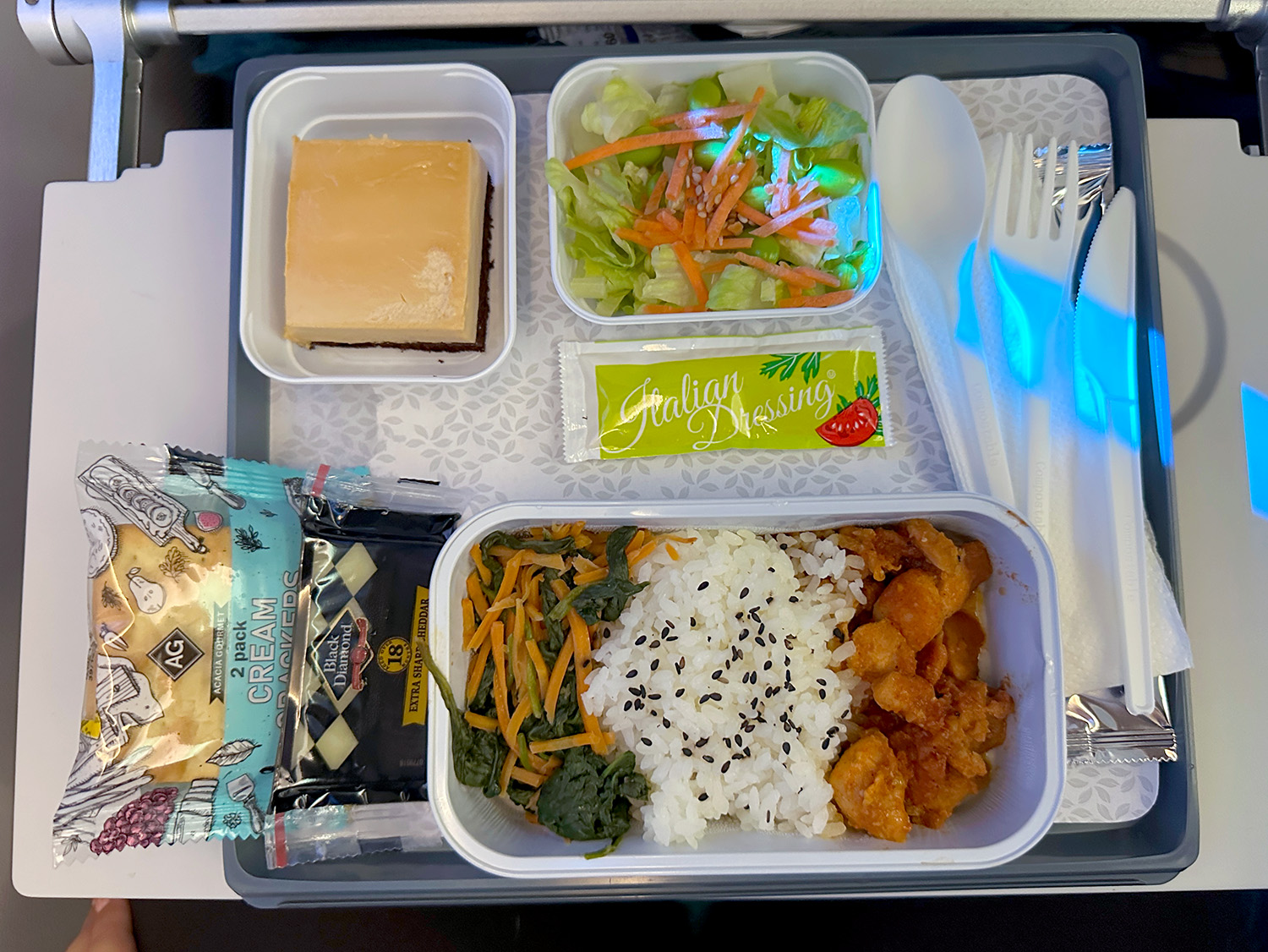 meal The author's dinner meal while seated in Extra Comfort.