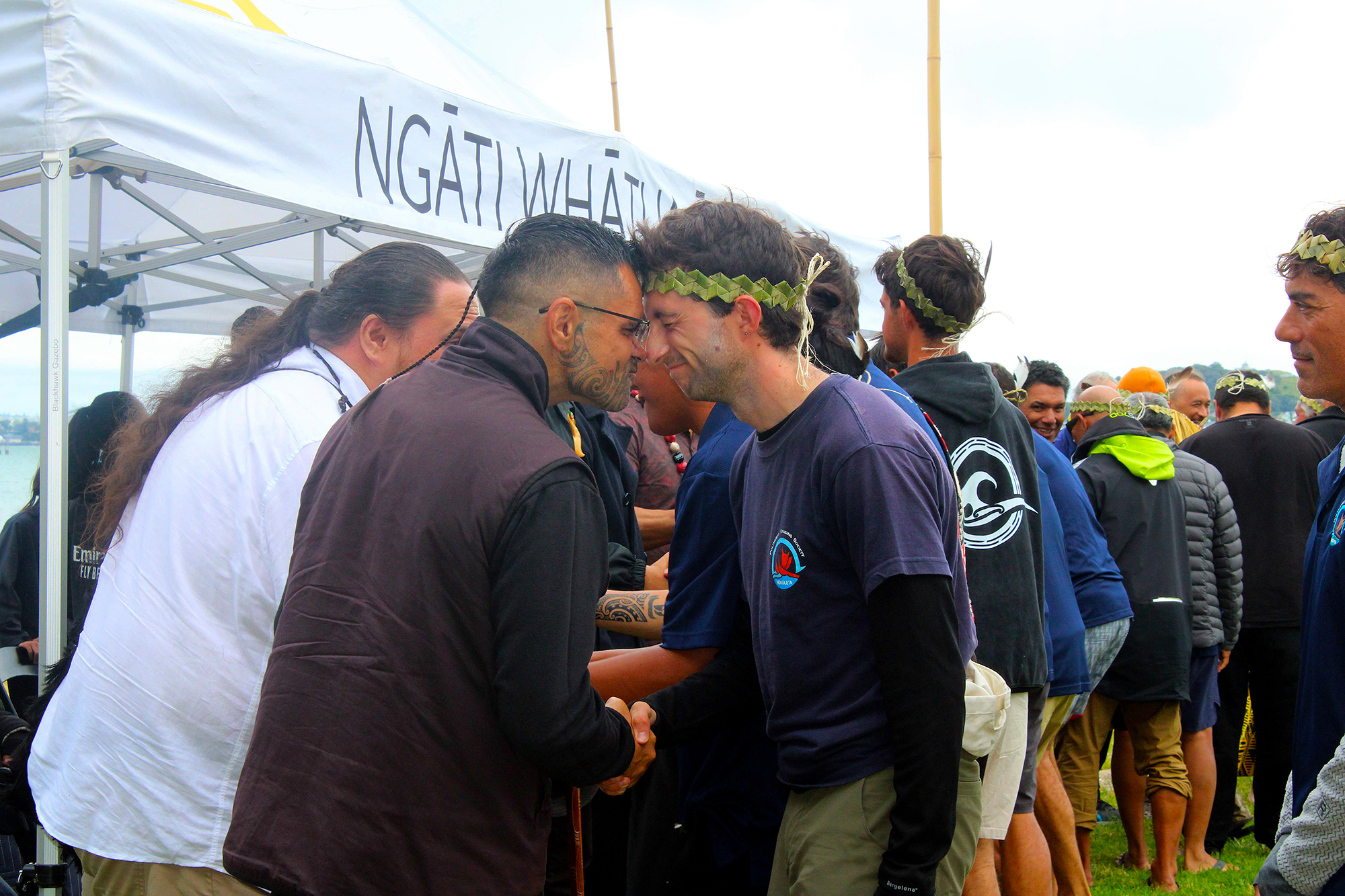 PVS crew sharing a breath with a Maori man