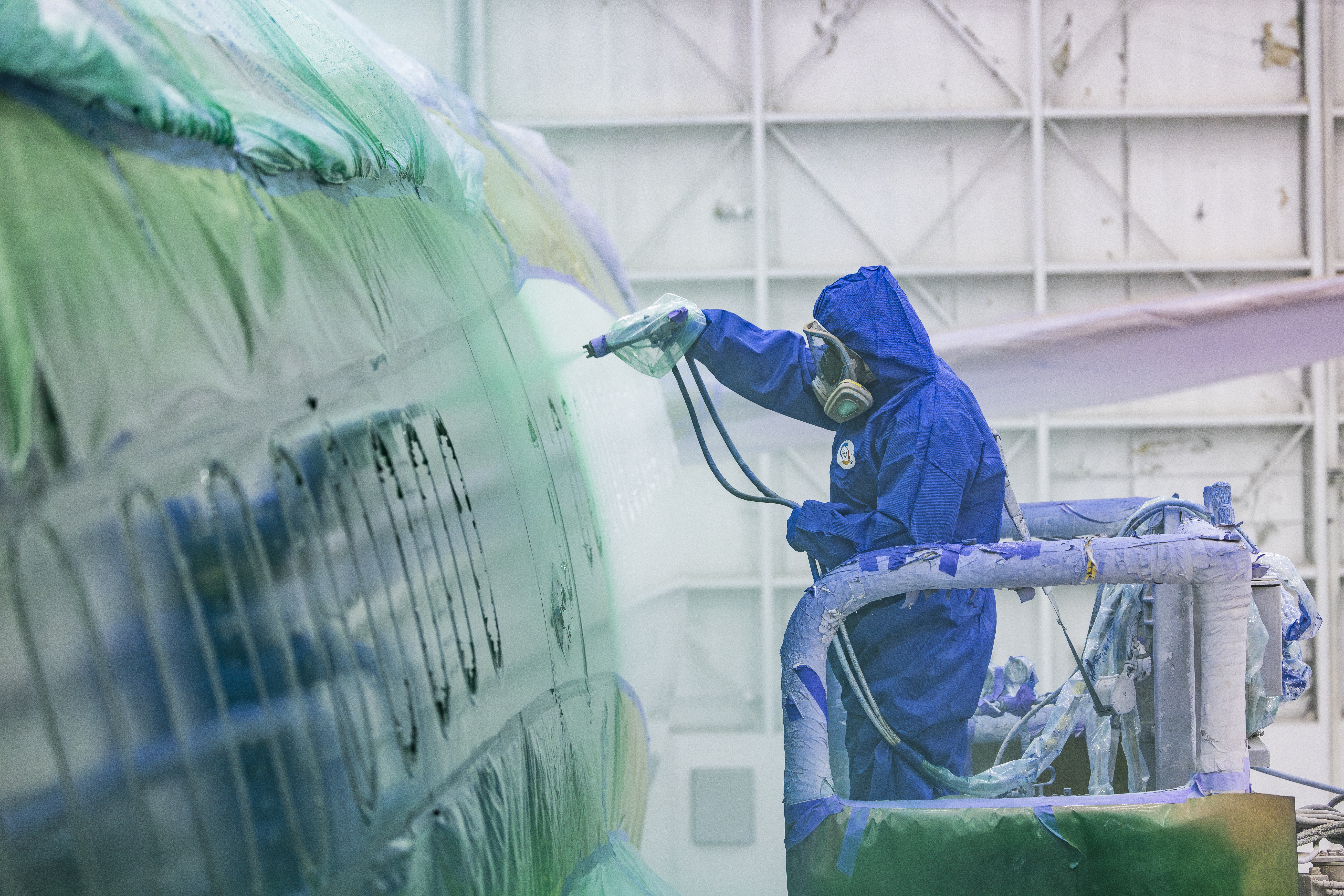 Alaska Airlines plane being painted