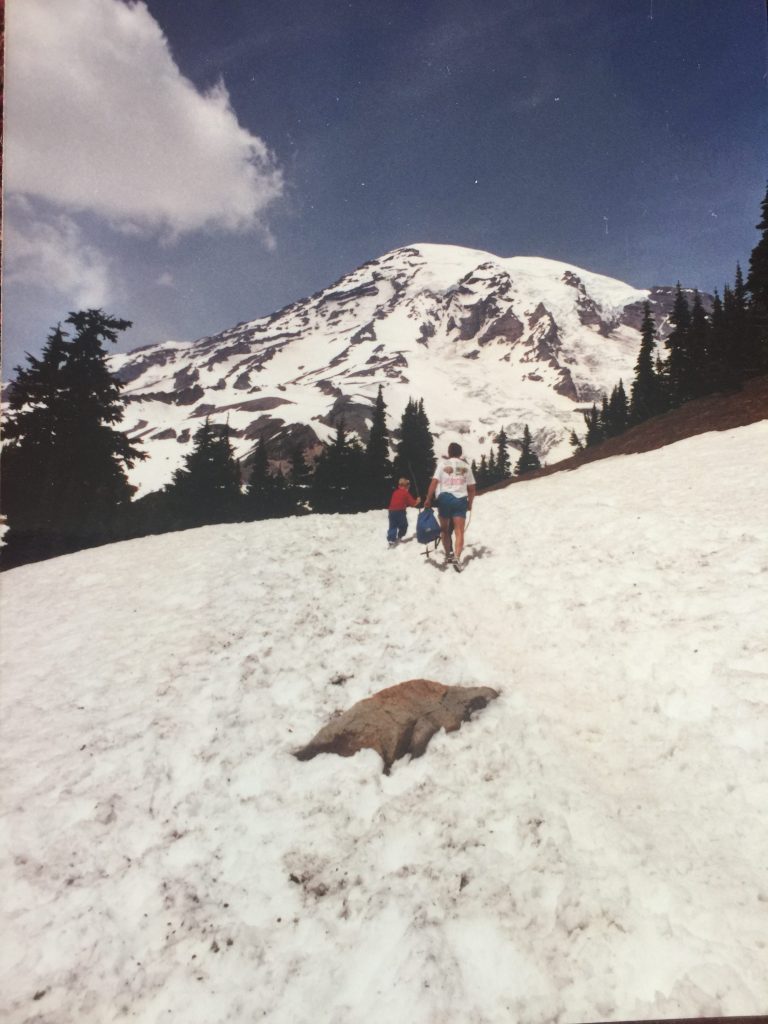 Old photo for Nate and family with Rainier in background