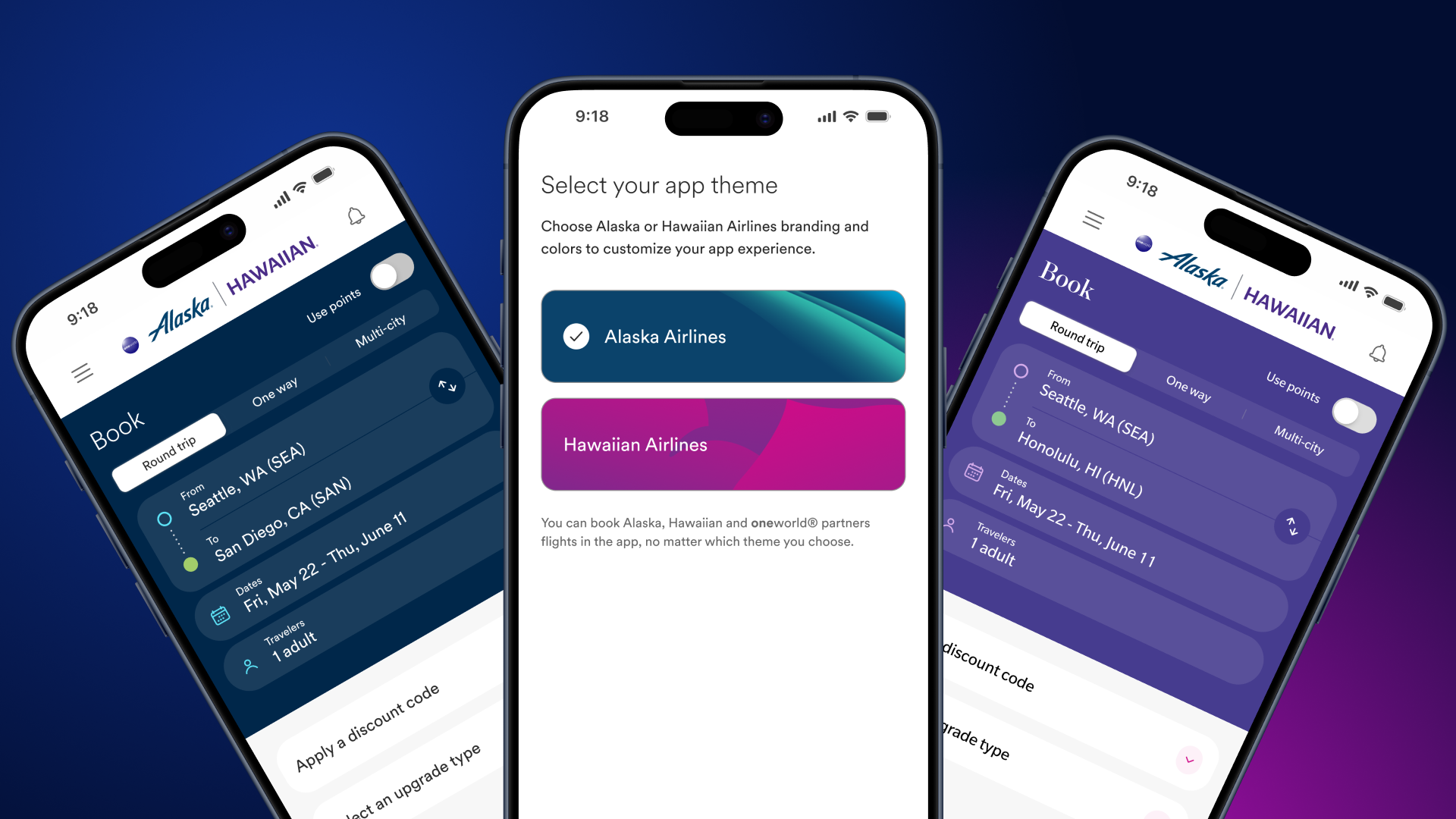 Brand themes within the Alaska Hawaiian app