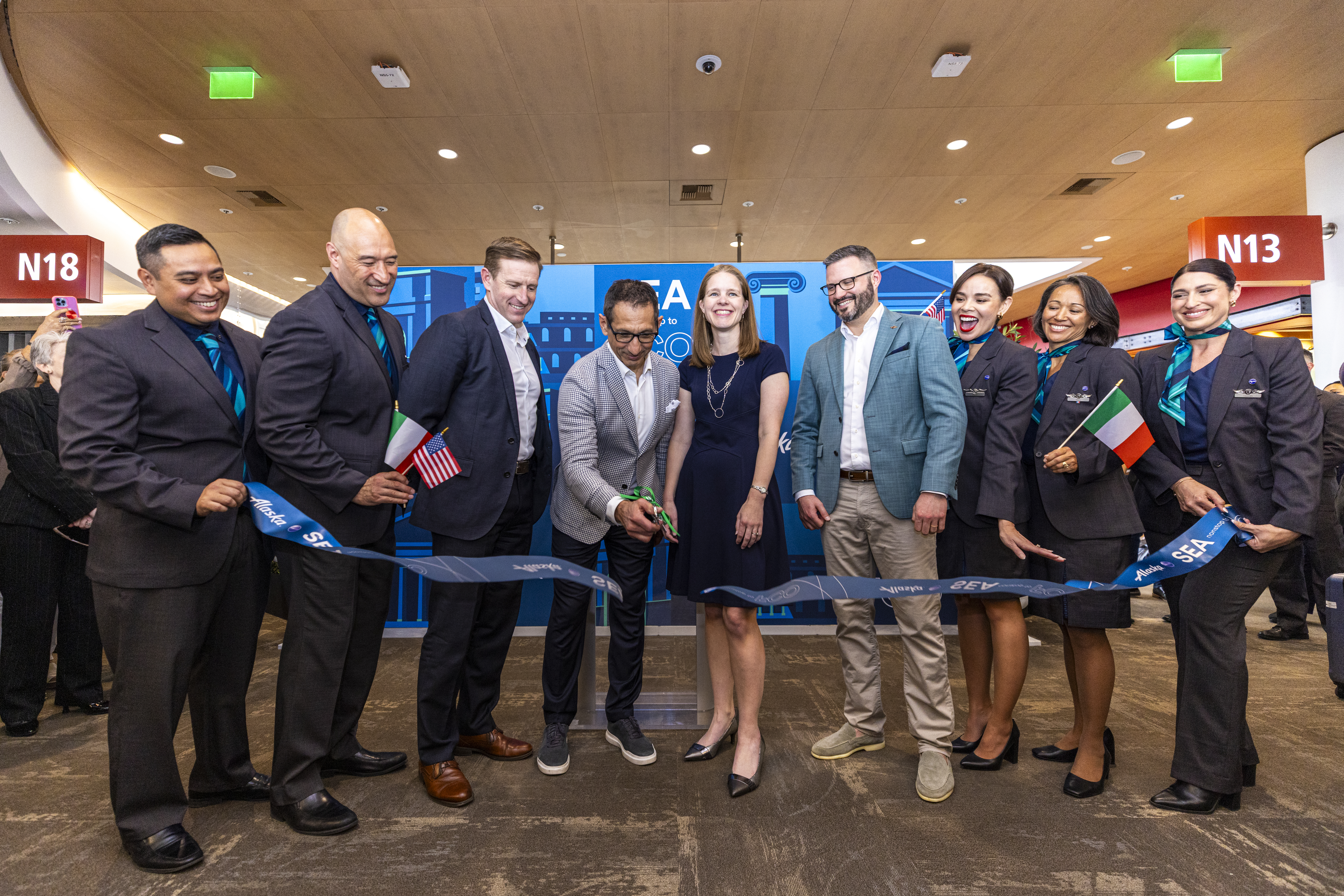 Seattle-Rome inaugural image ribbon cutting