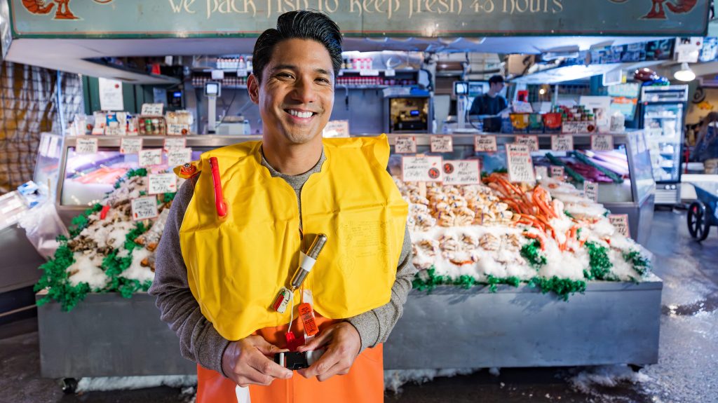 Alaska Airlines safety video fish market