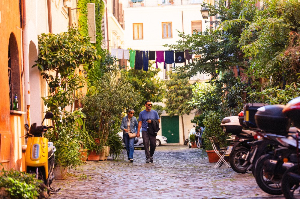Walking travelers in rome
