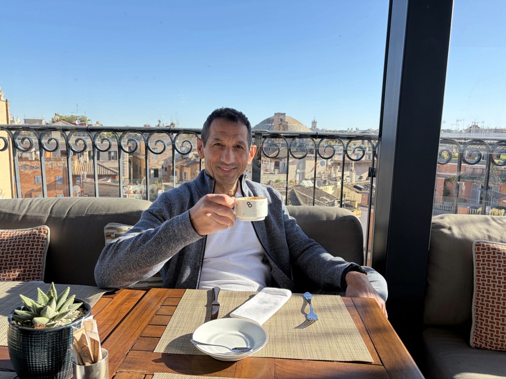 Ben sipping espresso