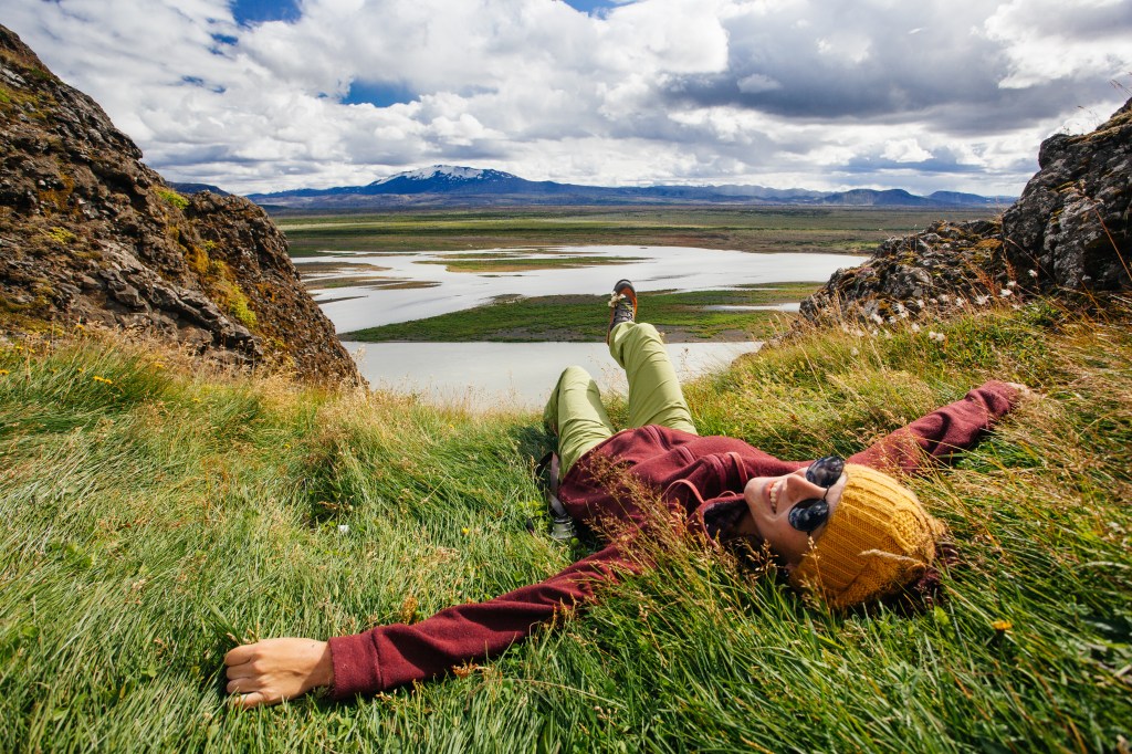 Woman in Iceland summer hiking