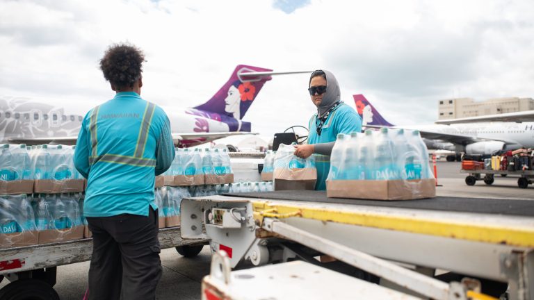 Hurricane Lowell supplies being loaded into Hawaiian Airlines aircraft
