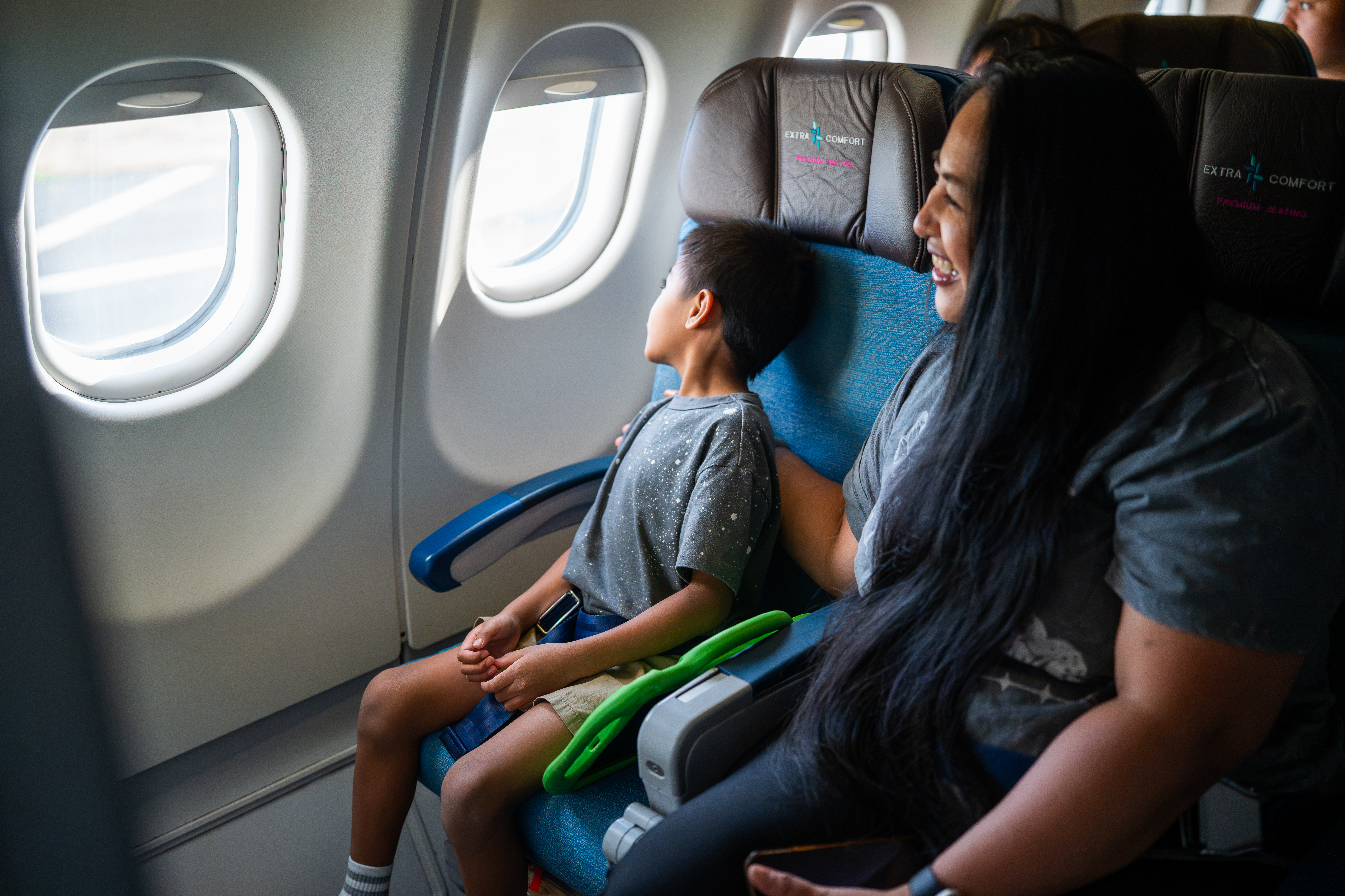 Parent and child on flight